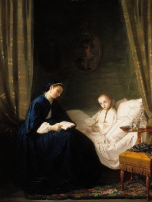 Mother Reading To Her Sick Child by Ida Silfverberg Oil Painting