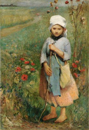 Shepherd Girl by Ignac Ujvary Oil Painting