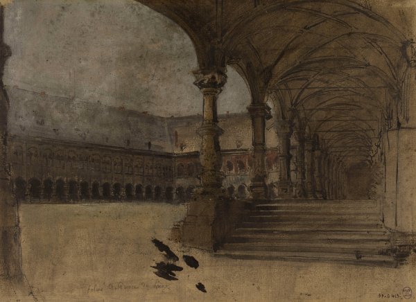 Un cloitre dans une cour de palais by Ignace Francois Bonhomme - Hand-Painted Oil Painting Reproduction