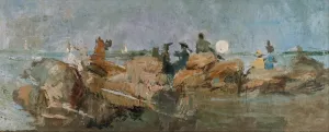 Anochecer en la escollera III by Ignacio Pinazo Camarlench Oil Painting
