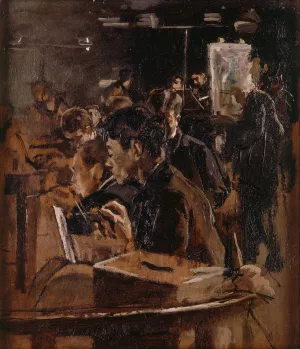 Clase de Dibujo by Ignacio Pinazo Camarlench Oil Painting