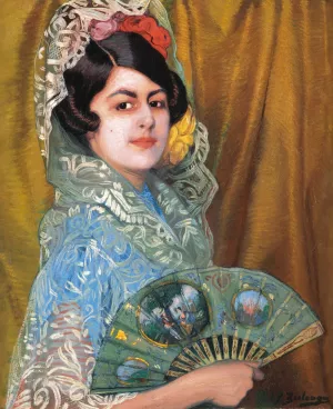 Dama Con Abanico by Ignacio Zuloaga Oil Painting