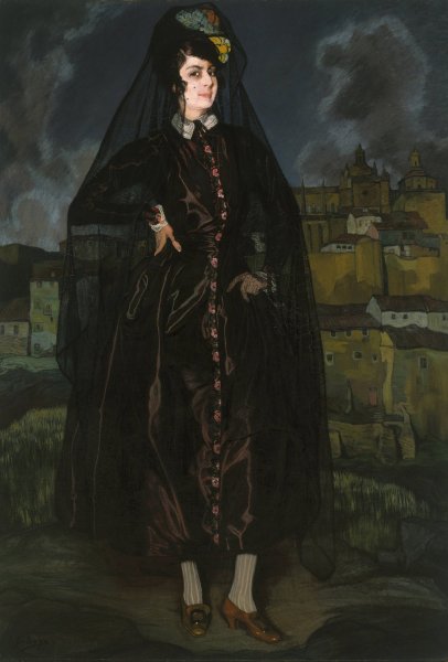 Main Product Photo of Portrait of Anita Ramirez in Black  Painting by Ignacio Zuloaga