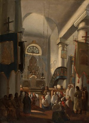 Church interior with staffage by Ignacy Gierdziejewski Oil Painting