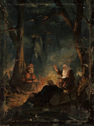 Rzewuski, priest Marek and Pulaski in the Niepolomice Forest by Ignacy Gierdziejewski Oil Painting