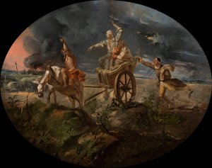 Symbolic scene - Poverty and misery come to see us by Ignacy Gierdziejewski Oil Painting