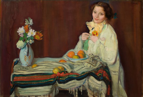 Portrait of Wife at the Table  by Ignacy Pienkowski - Hand-Painted Oil Painting Reproduction