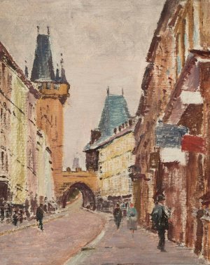 Entrance to Charles Bridge in Prague by Ignacy Pinkas Oil Painting