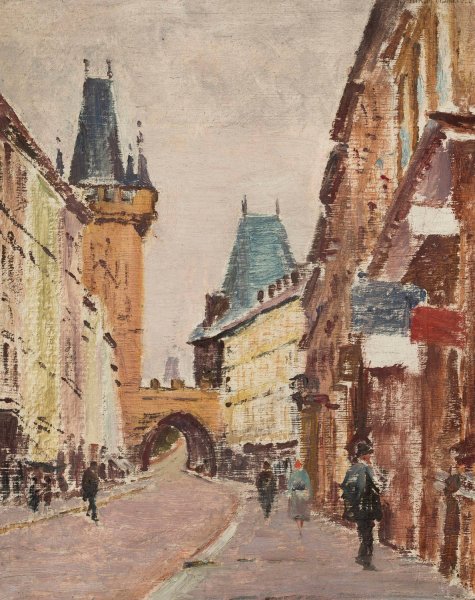 Entrance to Charles Bridge in Prague  by Ignacy Pinkas - Hand-Painted Oil Painting Reproduction