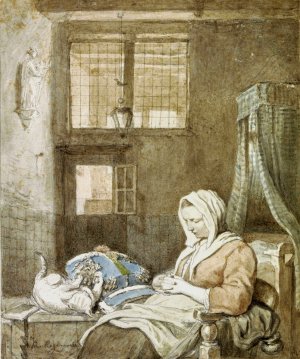 De slapende kantwerkster by Ignatius Josephus Van Regemorter Oil Painting