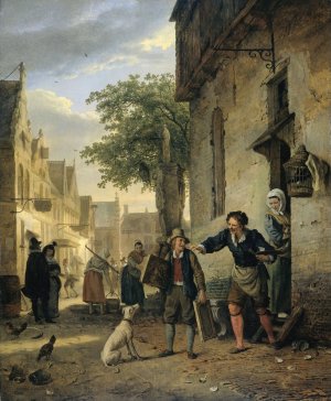 Jan Steen Sends his Son to the Streets to Exchange Paintings for Beer and Wine by Ignatius Josephus Van Regemorter Oil Painting