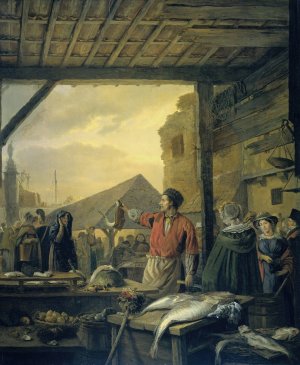 The Fish Market in Antwerp, Ignatius Josephus Van Regemorter by Ignatius Josephus Van Regemorter Oil Painting
