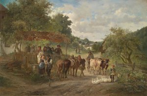 Dorfidylle by Ignaz Ellminger Oil Painting