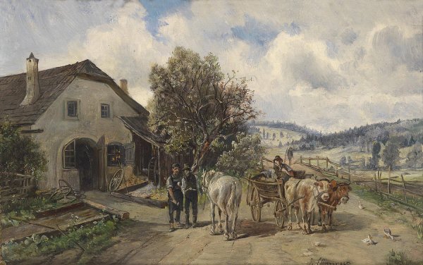 Vor der Schmiede by Ignaz Ellminger - Hand-Painted Oil Painting Reproduction