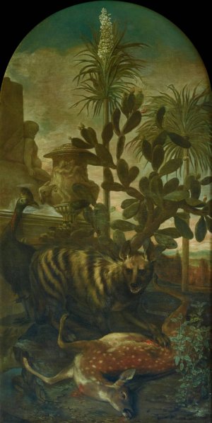 Hyane, Antilope und Kasuar in Kakteenlandschaft by Ignaz Heinitz Von Heinzenthal Oil Painting