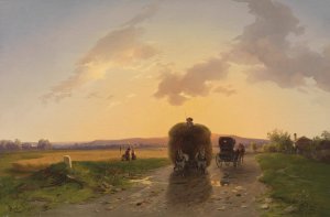 Heimkehr vom Feld im Abendrot by Ignaz Raffalt Oil Painting