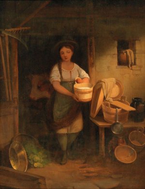 Milkmaid in the Barn by Ignaz Raffalt Oil Painting