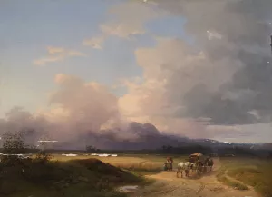 Voralpenlandschaft mit Fuhrwerk auf der Strase Oil painting by Ignaz Raffalt
