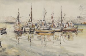 Boote im Hafen by Igo Potsch Oil Painting
