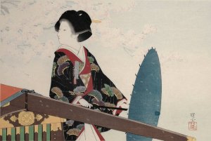 Cherry Blossoms, from the series Brocades of Edo by Ikeda Terukata Oil Painting