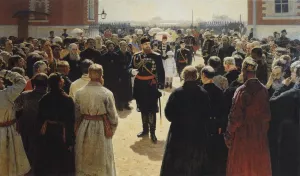 Aleksander III Receiving Rural District Elders in the Yard of Petrovsky Palace in Moscow by Ilia Efimovich Repin - Oil Painting Reproduction