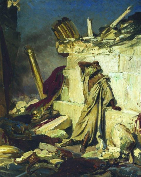 Main Product Photo of Cry of Prophet Jeremiah on the Ruins of Jerusalem  Painting by Ilia Efimovich Repin