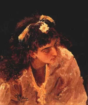 Head of Woman Etude by Ilia Efimovich Repin Oil Painting