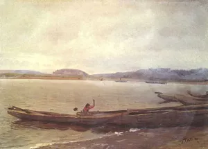 Landscape of the Volga with Boats by Ilia Efimovich Repin Oil Painting