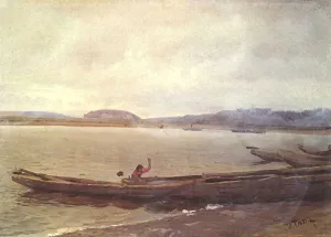 Landscape of the Volga with Boats Oil painting by Ilia Efimovich Repin