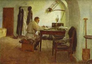 Leo Tolstoy in His Study by Ilia Efimovich Repin - Oil Painting Reproduction