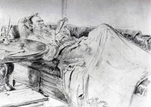 Leo Tolstoy Reading by Ilia Efimovich Repin Oil Painting