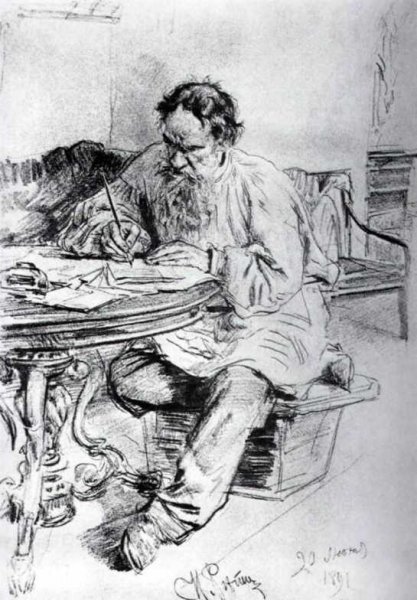 Leo Tolstoy Working by Ilia Efimovich Repin - Hand-Painted Oil Painting Reproduction