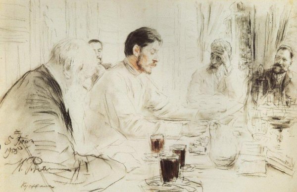 Maxim Gorky Reading in The Penates His Drama Children of the Sun by Ilia Efimovich Repin - Hand-Painted Oil Painting Reproduction