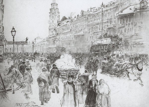 Nevsky Avenue by Ilia Efimovich Repin - Hand-Painted Oil Painting Reproduction
