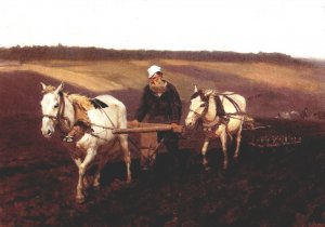 Portrait of Leo Tolstoy as a Ploughman on a Field by Ilia Efimovich Repin Oil Painting