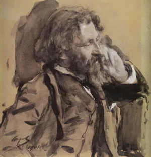 Portrait of the Artist Ilya Repin by Valentin Serov by Ilia Efimovich Repin - Oil Painting Reproduction