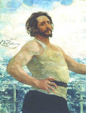 Portrait of Writer Leonid Nikolayevich Andreyev on a Yacht by Ilia Efimovich Repin Oil Painting