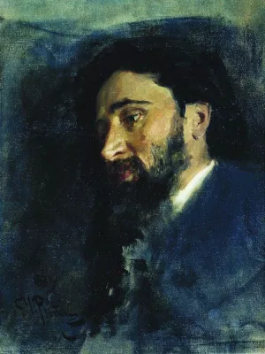Portrait of Writer Vsevolod Mikhailovich Garshin Study by Ilia Efimovich Repin Oil Painting