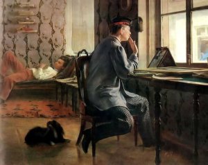 Preparation for the Examination by Ilia Efimovich Repin Oil Painting