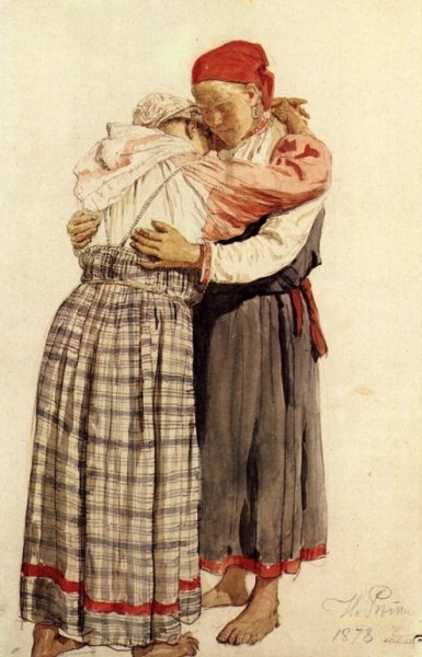 Two Woman by Ilia Efimovich Repin - Hand-Painted Oil Painting Reproduction