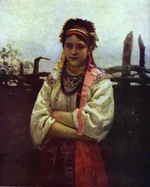 Ukranian Girl by a Fence by Ilia Efimovich Repin Oil Painting