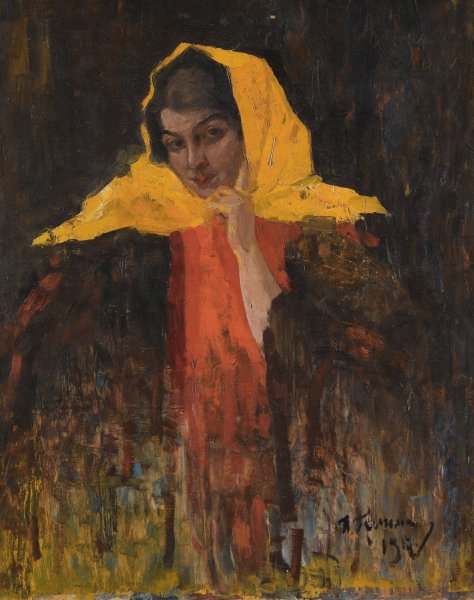Main Product Photo of Portrait Of A Lady In A Yellow Shawl  Painting by Ilya Abramovich Grinman