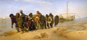 Barge Haulers on the Volga by Ilya Efimovich Repin Oil Painting