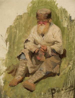 Study of a peasant on the grass by Ilya Efimovich Repin Oil Painting