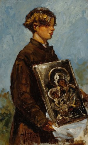 Young Boy Carrying An Icon, Sketch by Ilya Efimovich Repin Oil Painting