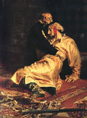 Ivan the Terrible and His Son Ivan on November 16, 1581 Detail Oil painting by Ilya Repin