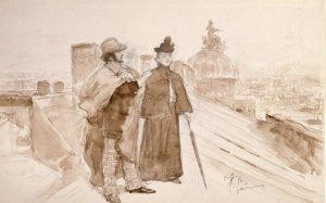 Ksenia ja Nedrov Pietarin Taideakatemian Katolla Keskustelemassa Taiteesta by Ilya Repin Oil Painting