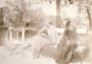 Ksenian ja Nedrovin Tapaaminen Puistossa Nevan Saarilla by Ilya Repin Oil Painting