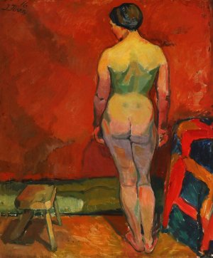 Rygvendt kvinde by Immanuel Ibsen Oil Painting
