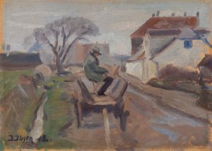 The Painter olund Hansen Sitting in a Wagon Painting by Immanuel Ibsen Oil Painting